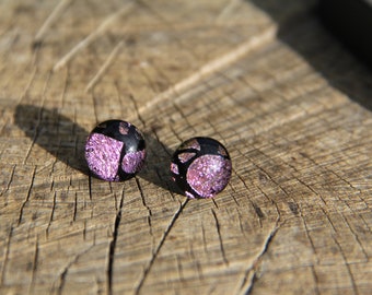 Pale Pink dichroic stud earrings, sterling silver, fused glass earrings, purple dichroic,  stud earrings, pink dichroic, pierced earrings