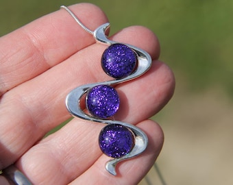 Deep Purple Dichroic Glass Snake Pendant necklace