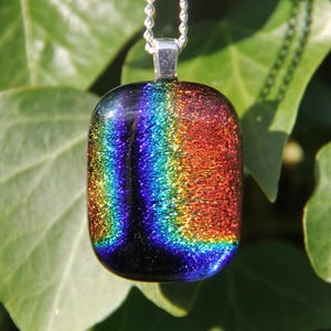 Rainbow black dichroic glass pendant, fused glass, dichroic necklace, rainbow glass, fused glass pendant, rainbow pendant, rainbow