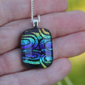 Rainbow ellipse dichroic glass pendant, dichroic glass necklace, rainbow dichroic, fused glass, fused glass pendant, dichroic necklace