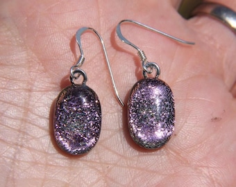 Pale Pink Dichroic Glass Earrings: Sterling Silver Wires, Handmade