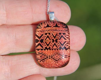 Red Patterned Dichroic Glass Pendant Necklace: Fused Glass Jewellery