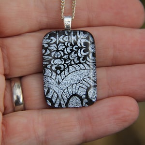 Silver patterned Dichroic glass pendant, fused glass, dichroic necklace, silver dichroic,  silver fused glass pendant, silver dichroic