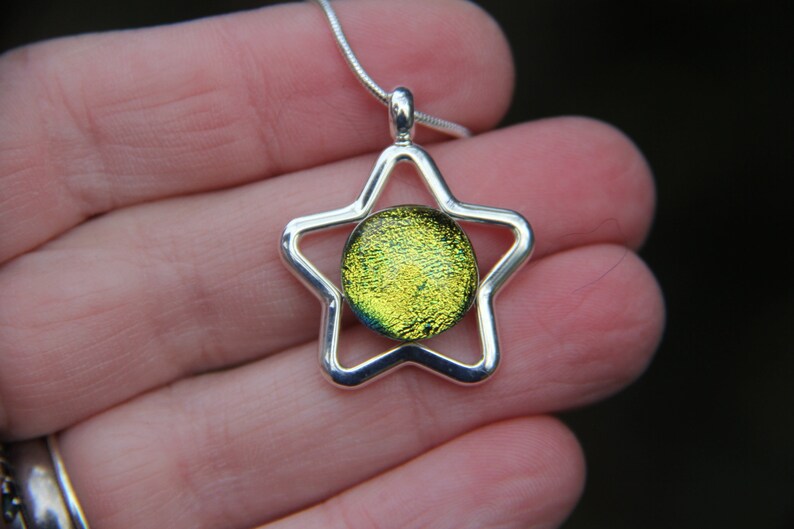 dichroic star pendant Dichroic glass pendant fused glass dichroic necklace fused glass pendant yellow gold dichroic star dichroic