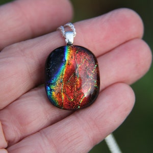 Rainbow crinkle dichroic glass pendant, fused glass, dichroic necklace, rainbow glass, fused glass pendant, rainbow pendant, rainbow