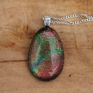 Rainbow dichroic glass teardrop pendant, dichroic glass necklace, rainbow dichroic necklace, rainbow glass pendant, fused glass