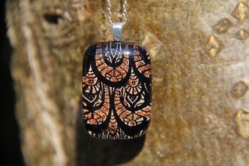 dichroic glass necklace fish scale dichroic, fused glass Orange dichroic glass pendant dichroic necklace fish fused glass pendant