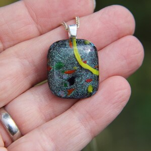 Small Mardi Gras dichroic glass pendant, dichroic glass necklace, fused glass, fused glass pendant, dichroic necklace, rainbow Mardi Gras