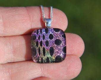 Pink Gold Dichroic Glass Pendant:  Black Spots