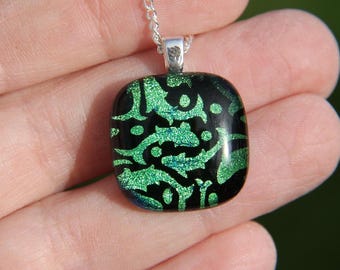 Green Dichroic Glass Fish Pendant Necklace: Fused Glass Jewelry