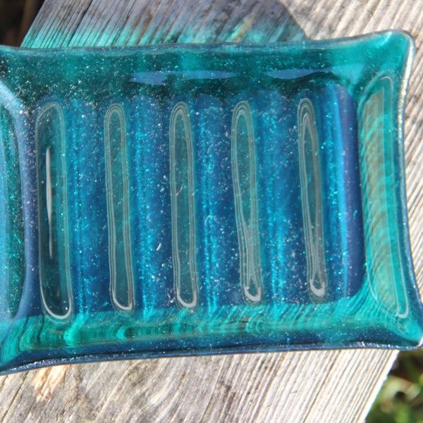 Blue Glass Soap Dish Etsy