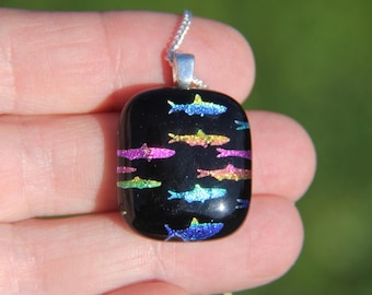 Dichroic Glass Fish Pendant: Rainbow Fused Glass Necklace