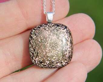 Pink Orange Dichroic  Pendant: Crinkle Effect Glass Necklace