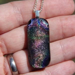 Long rainbow dichroic glass pendant, dichroic glass necklace, dichroic, rainbow, fused glass pendant, rainbow dichroic, handmade pendant