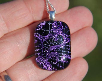 Lace Dichroic Glass Pendant: Purple Fused Glass Necklace