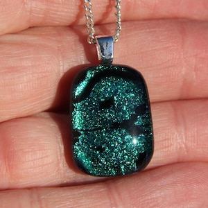 Small emerald green dichroic glass pendant, dichroic glass necklace, fused glass pendant, dichroic jewellery, green dichroic, Mardi Gras