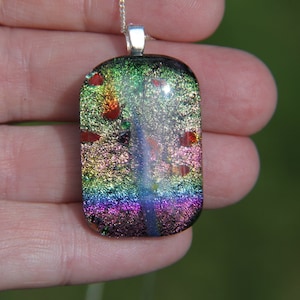 Rainbow striped dichroic glass pendant, dichroic glass necklace, fused glass,  fused glass pendant, dichroic necklace , striped dichroic