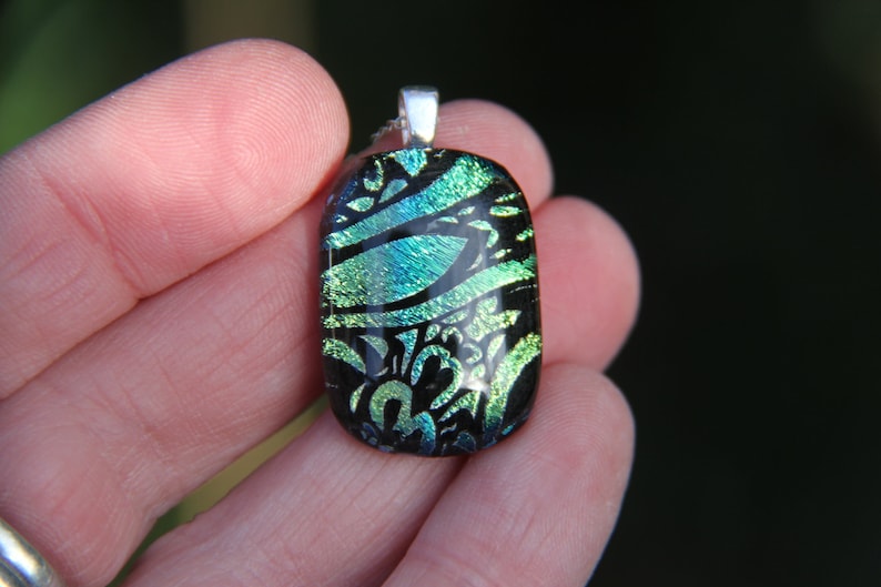 dichroic glass necklace dichroic necklace fused glass pendant Green and gold heart dichroic glass pendant fused glass green dichroic,