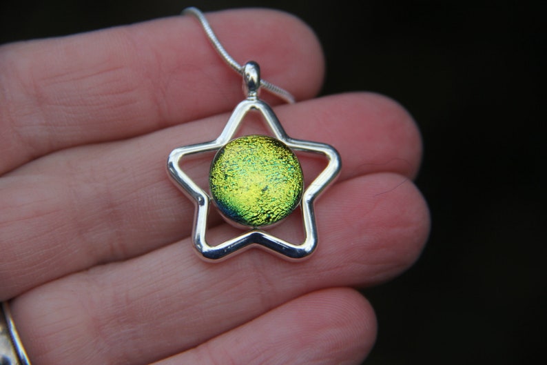 dichroic star pendant Dichroic glass pendant fused glass dichroic necklace fused glass pendant yellow gold dichroic star dichroic