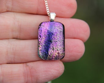 Purple and blue dichroic pendant, dichroic glass necklace, purple glass, fused glass pendant, fused glass jewelry, purple dichroic, purple