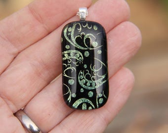 Sweet Pea Dichroic Glass Pendant: Pale Green Flower Necklace