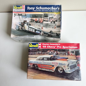 1990s Revell Model Kits, SEALED, Set of 2, Tony Schumacher’s Blues Brothers Dragster, Charles Carpenter’s 1955 Chevy Pro Sportsman Model