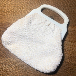 Ivory Beaded Purse with Plastic Handle