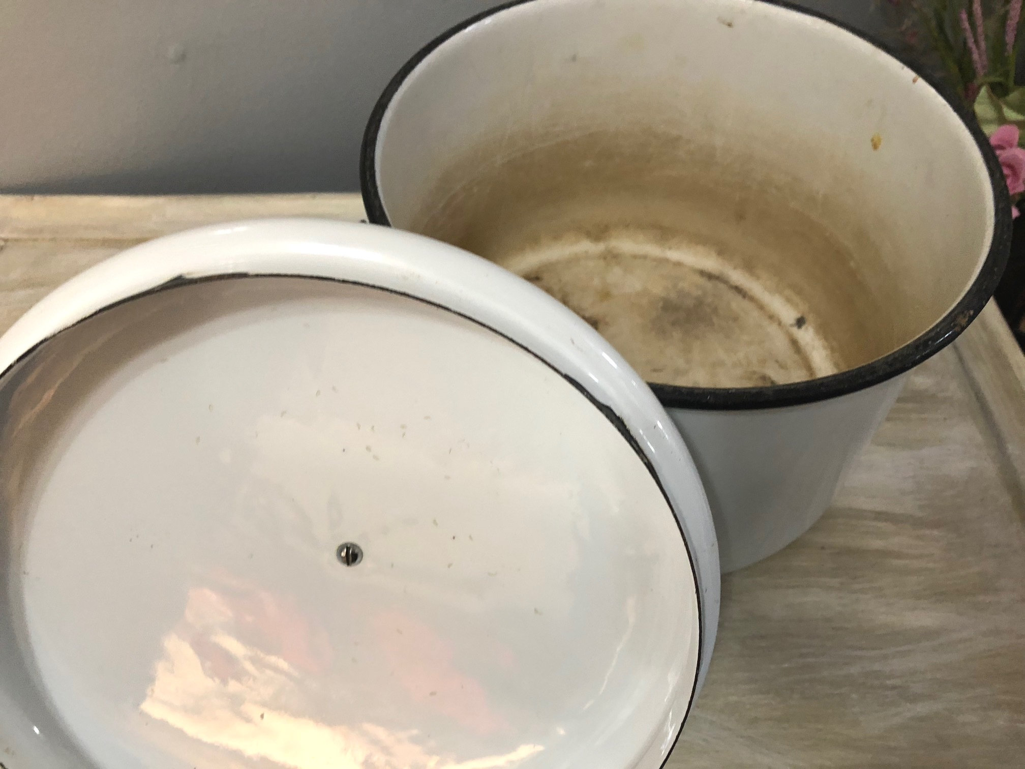 Large White Enamel Stock Pot with Black Trim / White Enamel Etsy