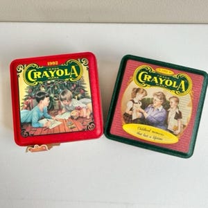 Set of 2, 1992 Crayola Holiday Tin With Crayola Ornament, 1994 Crayola Tin, 64 Count, Crayola Tin, Crayola Crayon Tin, Crayola Collectible