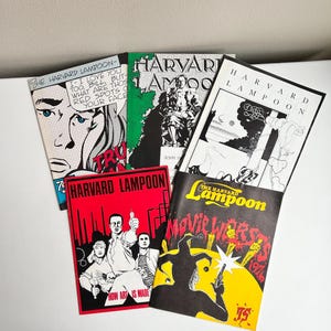 1975-1976 Harvard Lampoon Magazines, Set of FIVE, Cover Art, Humor Magazine, Harvard Magazine, Satire, Harvard Publication, College Magazine
