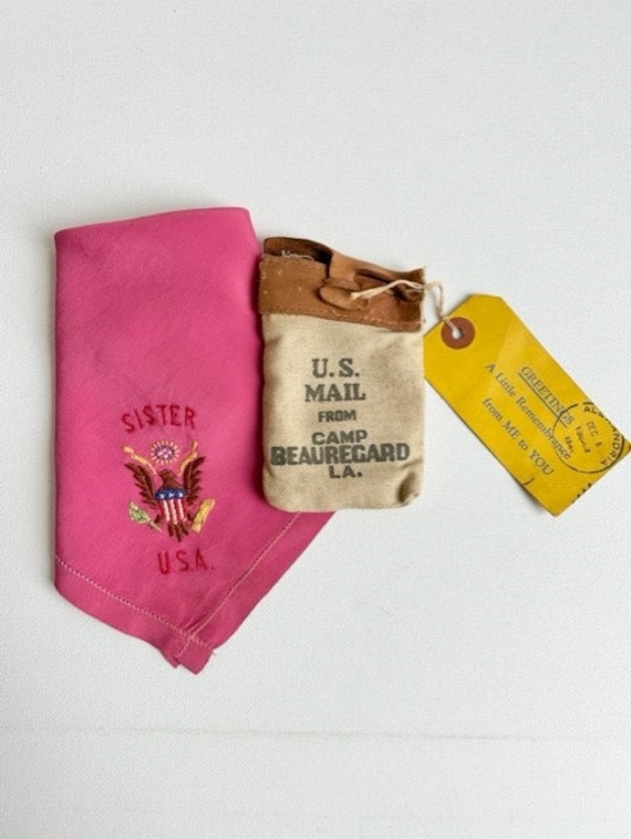 WWII Souvenir Handkerchief in Mail Pouch, WWII Han