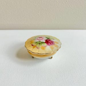Lefton Trinket Dish with Lid, 5206, Floral Trinket Dish, Footed, Vintage Vanity Décor, Bathroom Décor, Jewelry Storage, Lidded Dish