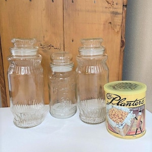 Planters Peanuts Canisters, 75th Anniversary, 1981 and 1979, Planters Peanut Tin, Mr. Peanut, Peanut Jar, Glass Storage Jar, Glass Canister
