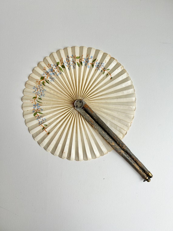 Vintage Wood and Paper Folding Fan, RARE, Wood Han