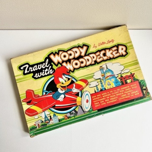 1956 Travel With Woody Woodpecker Board Game, COMPLETE, Cadaco Ellis, Travel Game, Vintage Board Game, 1950s Game, Family Game Night