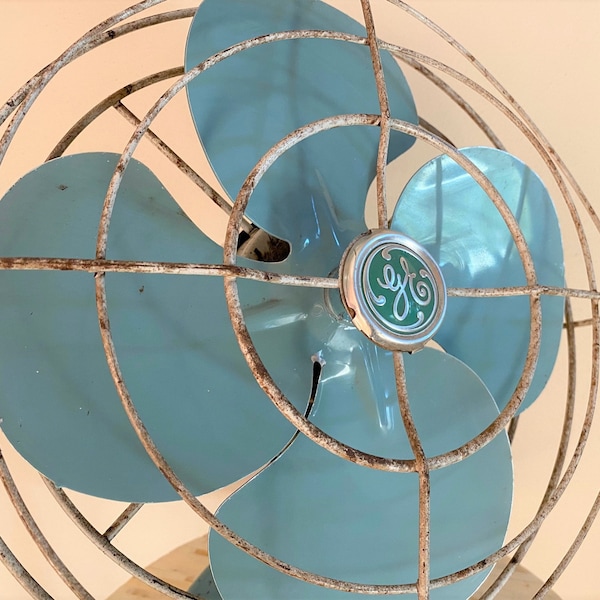 General Electric Oscillating Fan, Cat. No. F15S125, GE Oscillating Fan, 1950s GE Blue Fan, 1950s GE Green Fan, General Electric Fan, Office