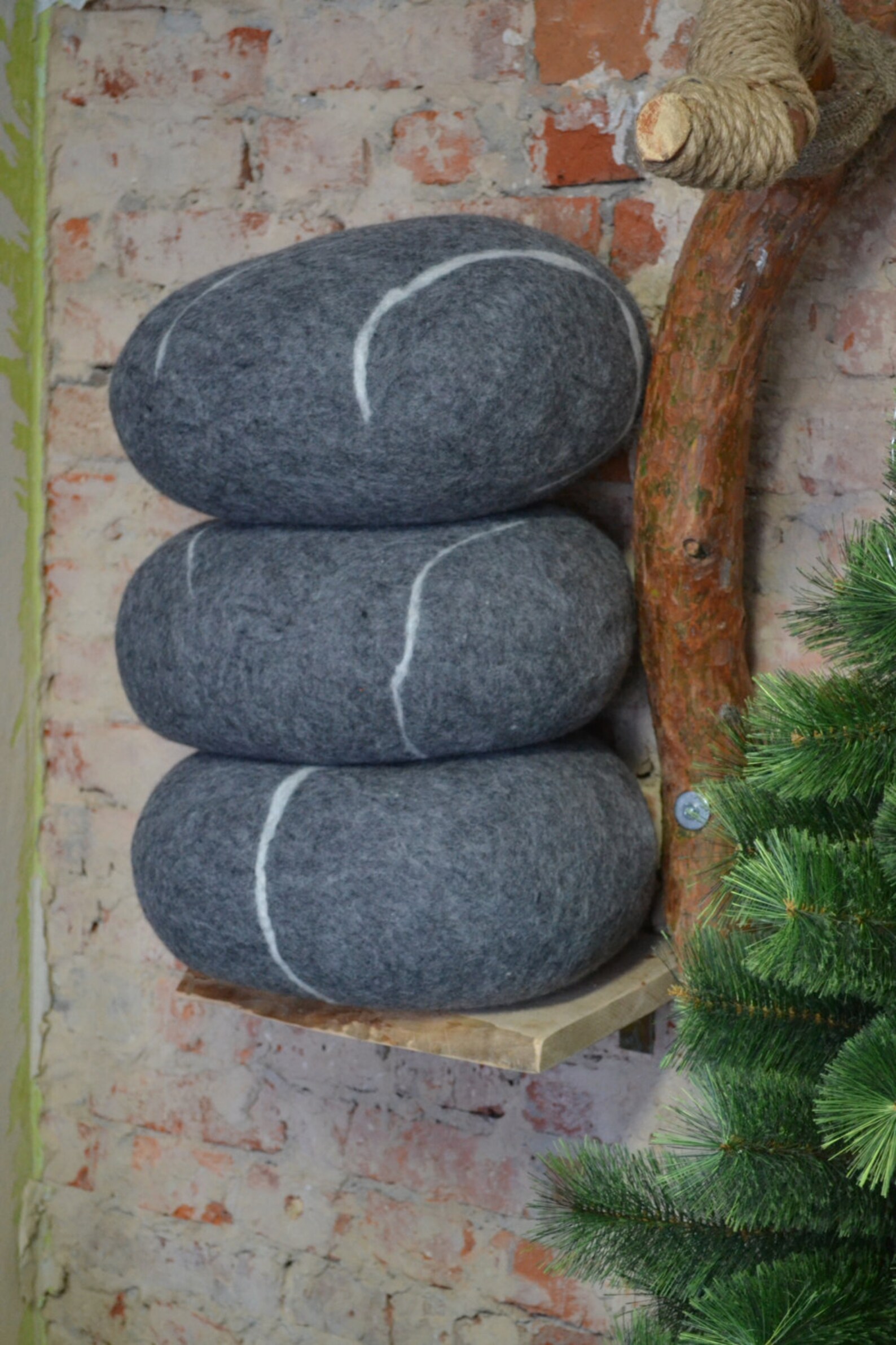 Felted pillow set of three felted rocks stone soft wool Etsy