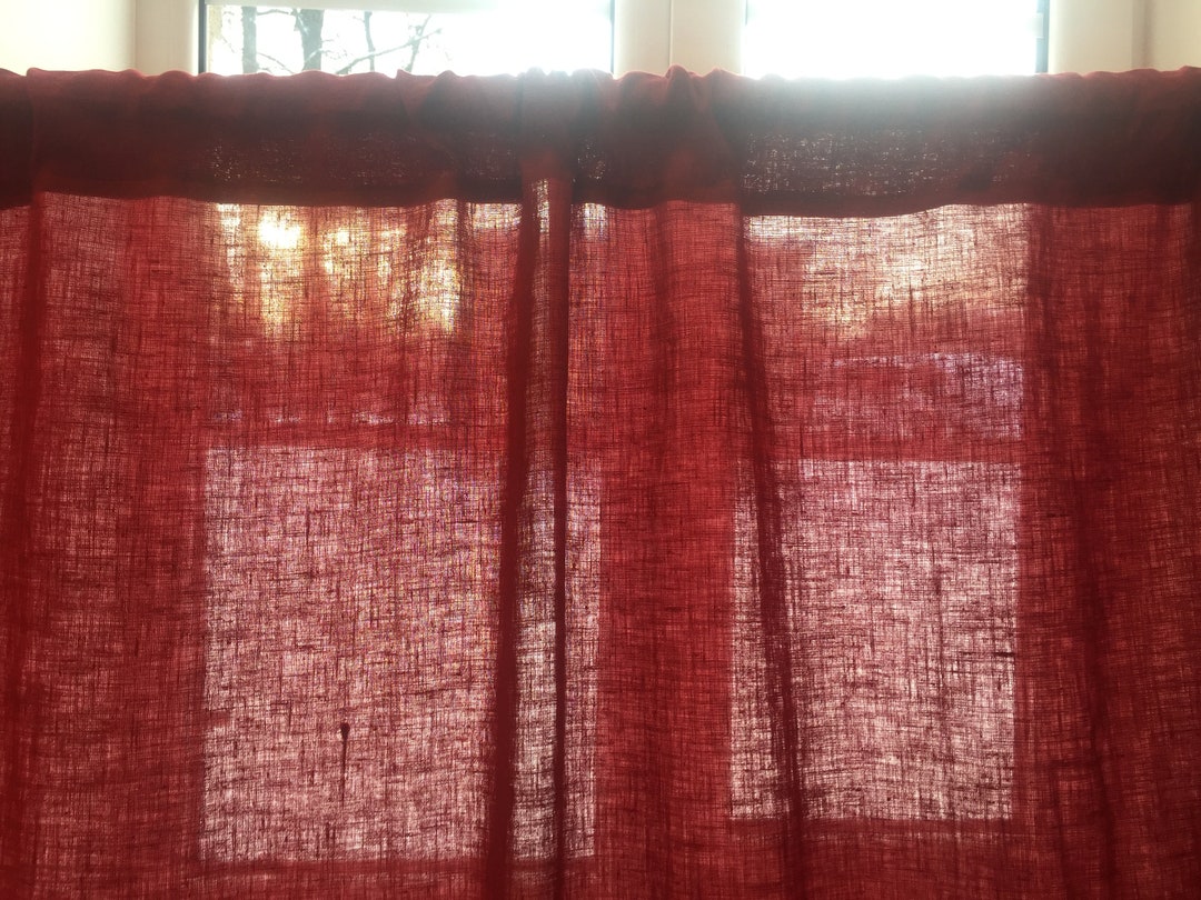 Red Linen Curtains Red Curtains Panels Natural Linen Etsy