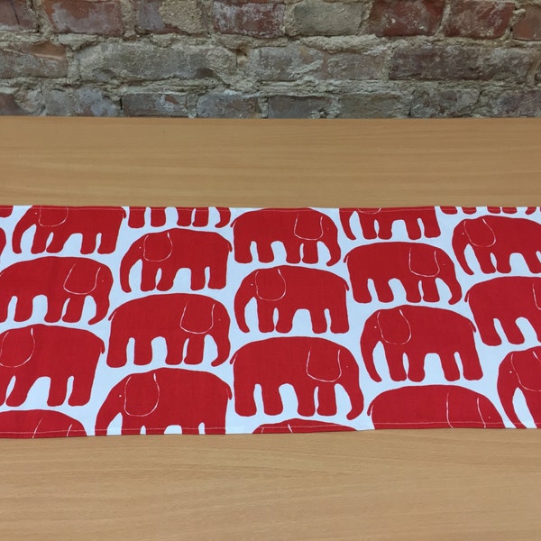 Red white Cotton tablecloth, red white cotton tablecloth, elephant tablecloth, red elephant runner White table runner with red elephants