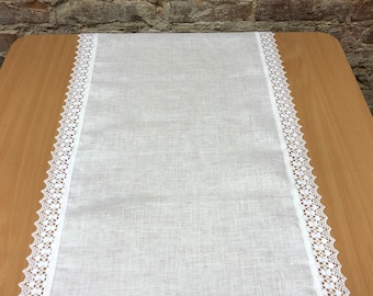 Linen table runner with lace, white linen table runner, natural linen, table runner with lace, white table runner, Mother's Day Gift