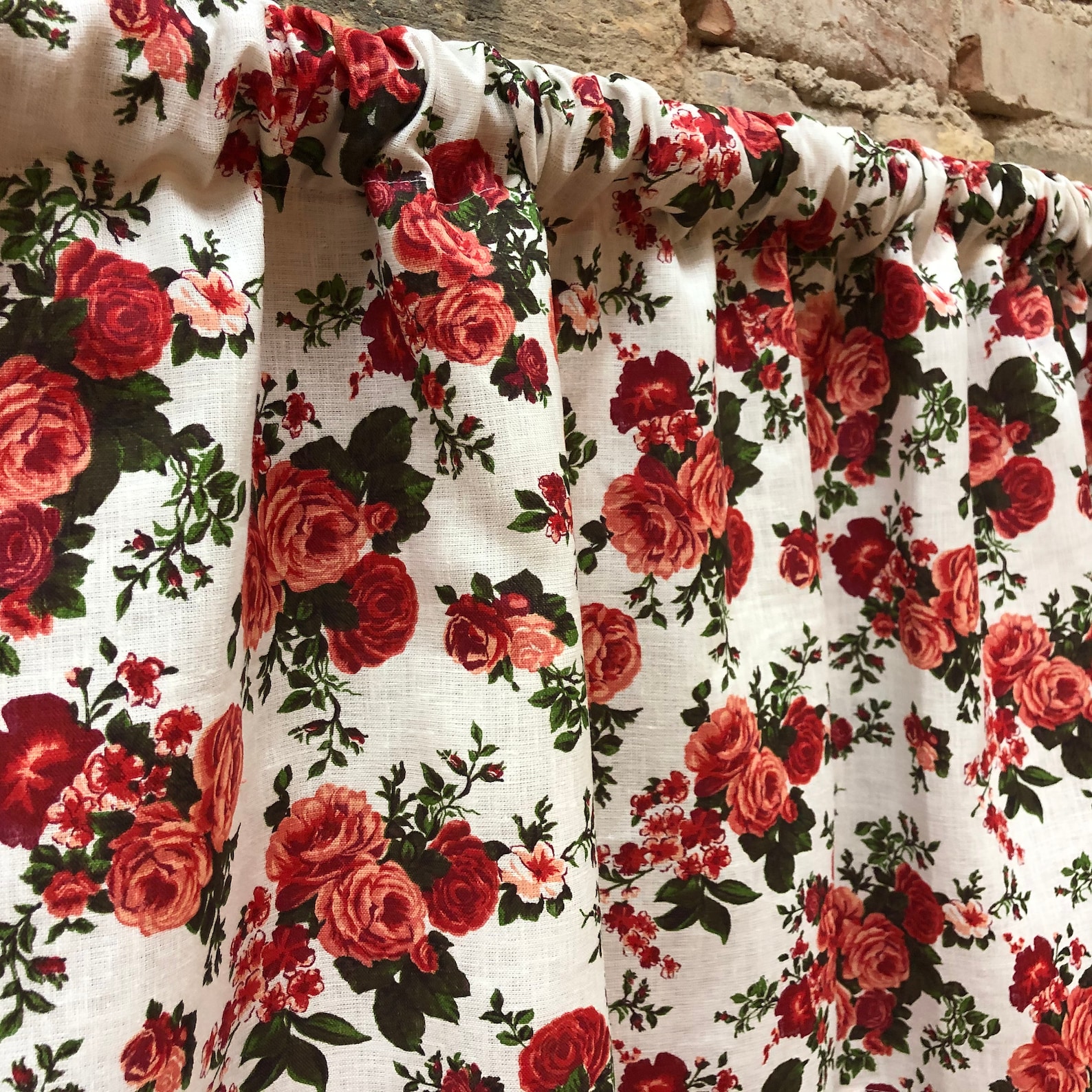 Cafe Curtain Kitchen Valance Linen Curtain Panels Curtains Red Etsy