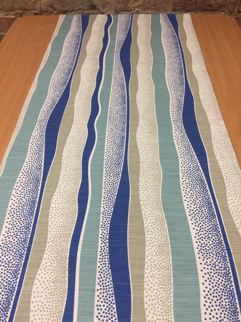 striped table runner Table runner blue beige bands dot modern style blue table runner