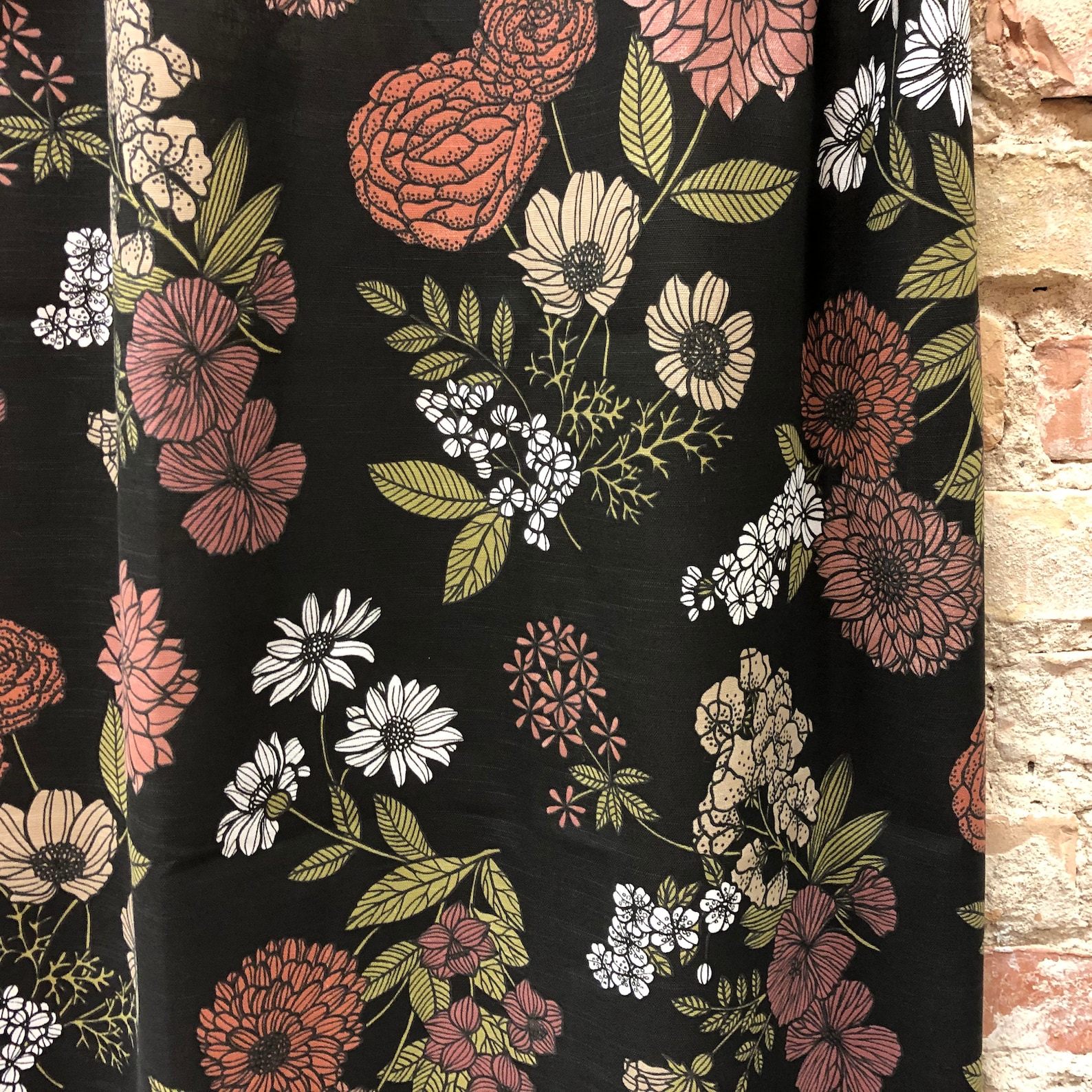Cotton Curtains Panels Black Floral Curtain Scandinavian Etsy