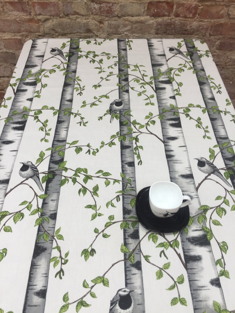Tablecloth or Table Runner White Birds Birches Grove Etsy