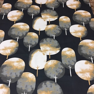 Scandinavian Cotton Tablecloth: Black with Golden White Trees