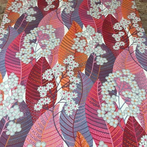Floral Cotton Tablecloth: Scandinavian Leaf Design, Red Pink Purple