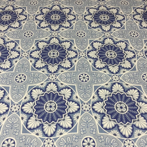 Blue Floral tablecloth Tablecloth blue with white ornament Cotton blue tablecloth cotton print blue white round flower rectangle tablecloth