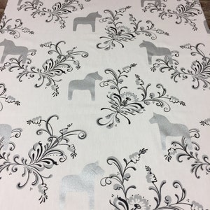 Dala Horse Cotton Tablecloth: Silver Scandinavian Design