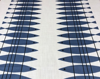 White tablecloth with blue fish, acrylic coated tablecloth, Home Decor- Dinner Party, Shower- Table Topper- Kitchen