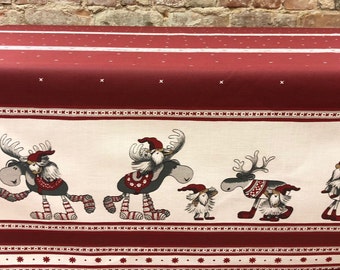 Christmas tablecloth red cotton tablecloth with reindeer and Santa Claus, acrylic coated tablecloth, Scandinavian design Christmas gift